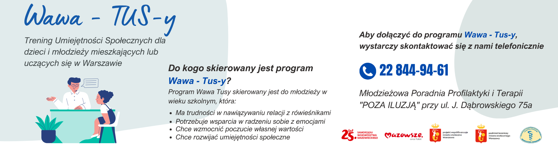 baner reklamujący program wawa tusy dla dzieci i młodzieży