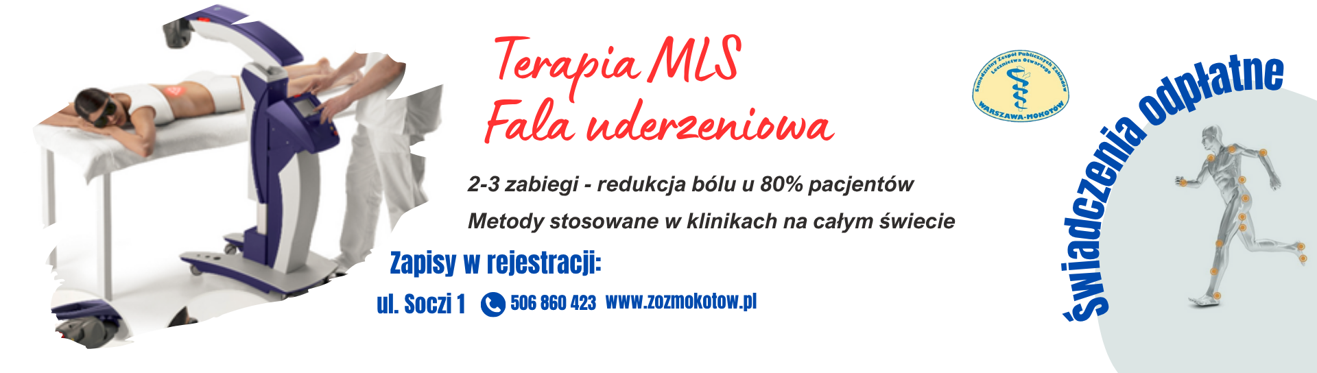 baner reklamujący usługi terapia mls fala uderzeniowa