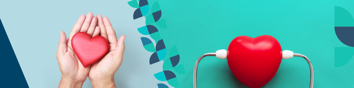 Czerwone serce w dłoniach i serce ze stetoskopem symbolizujące troskę o zdrowie i profilaktykę