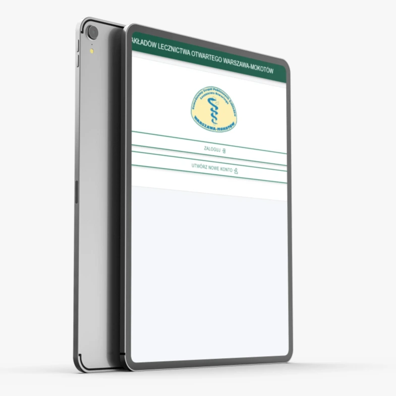 tablet i otwarta strona internetowa do zalogowania sie na portal medyczny
