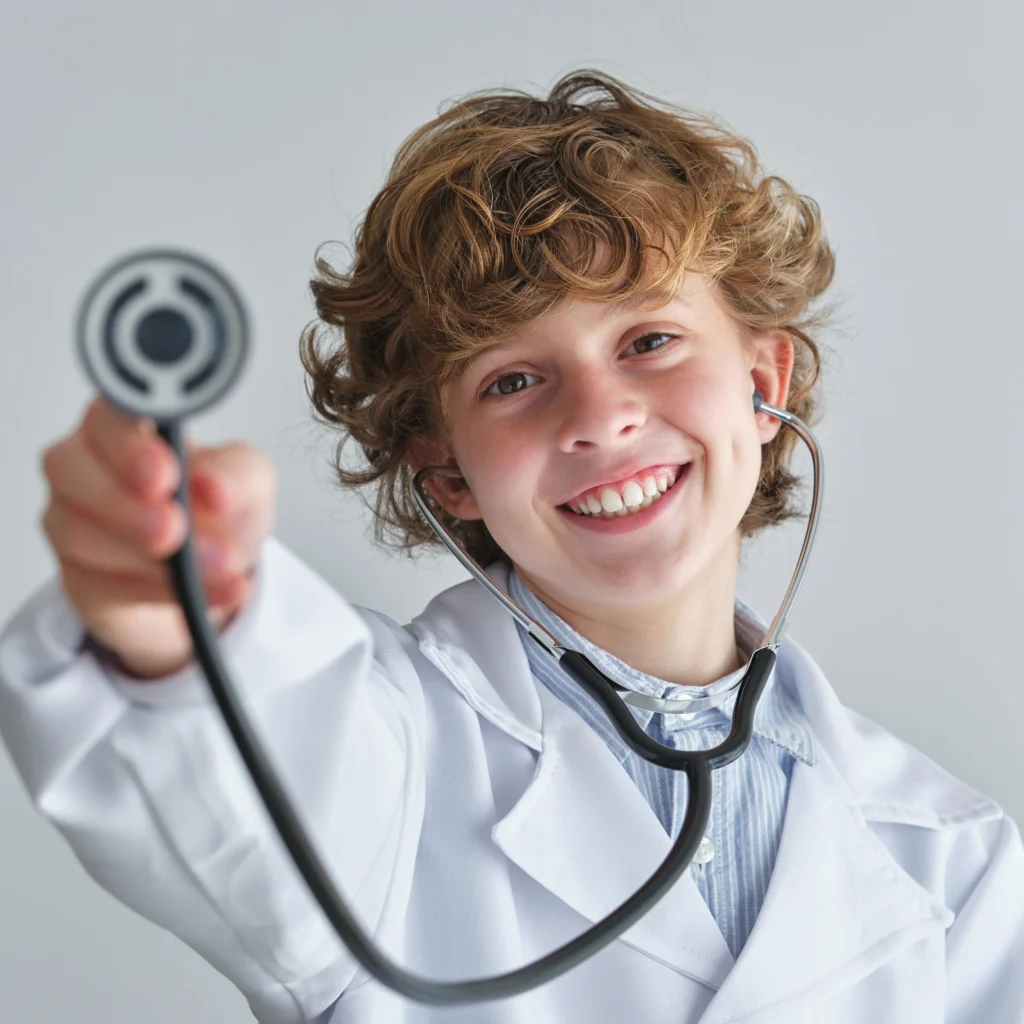 dziecko udające lekarza z stetoskopem