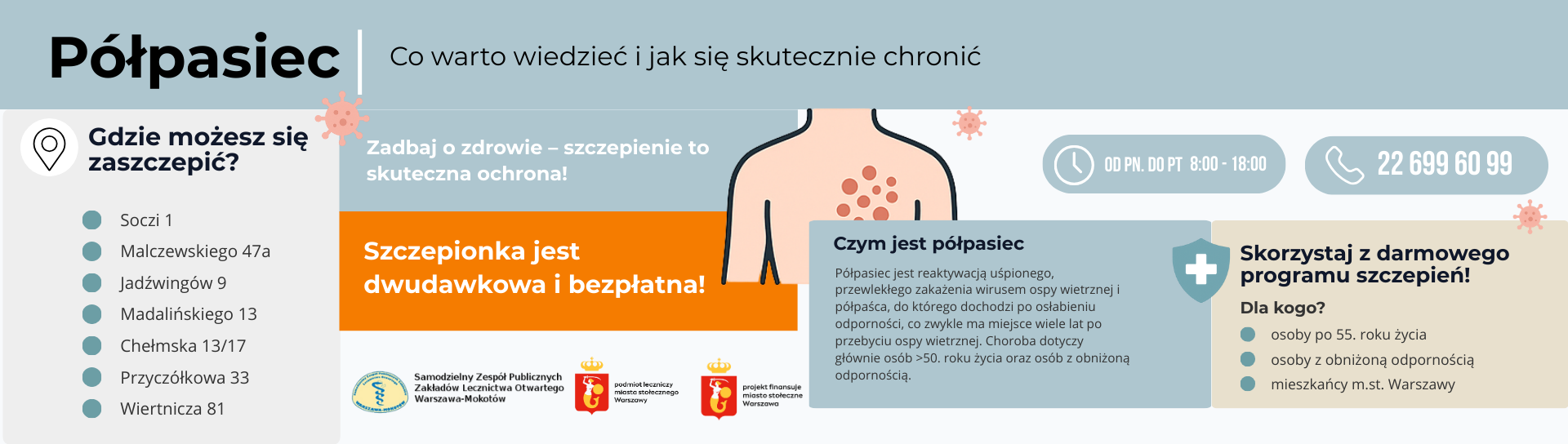 baner informujący pacjentów o półpaścu