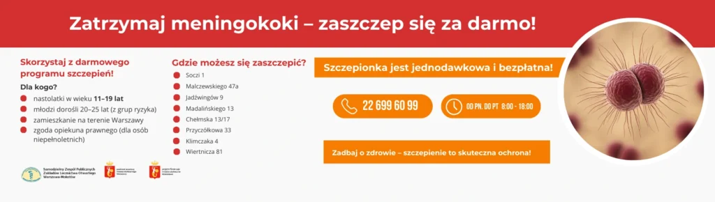 baner informujący pacjentów o meningokokach
