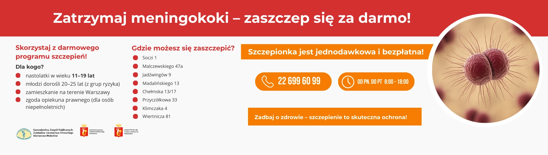 baner informujący pacjentów o meningokokach