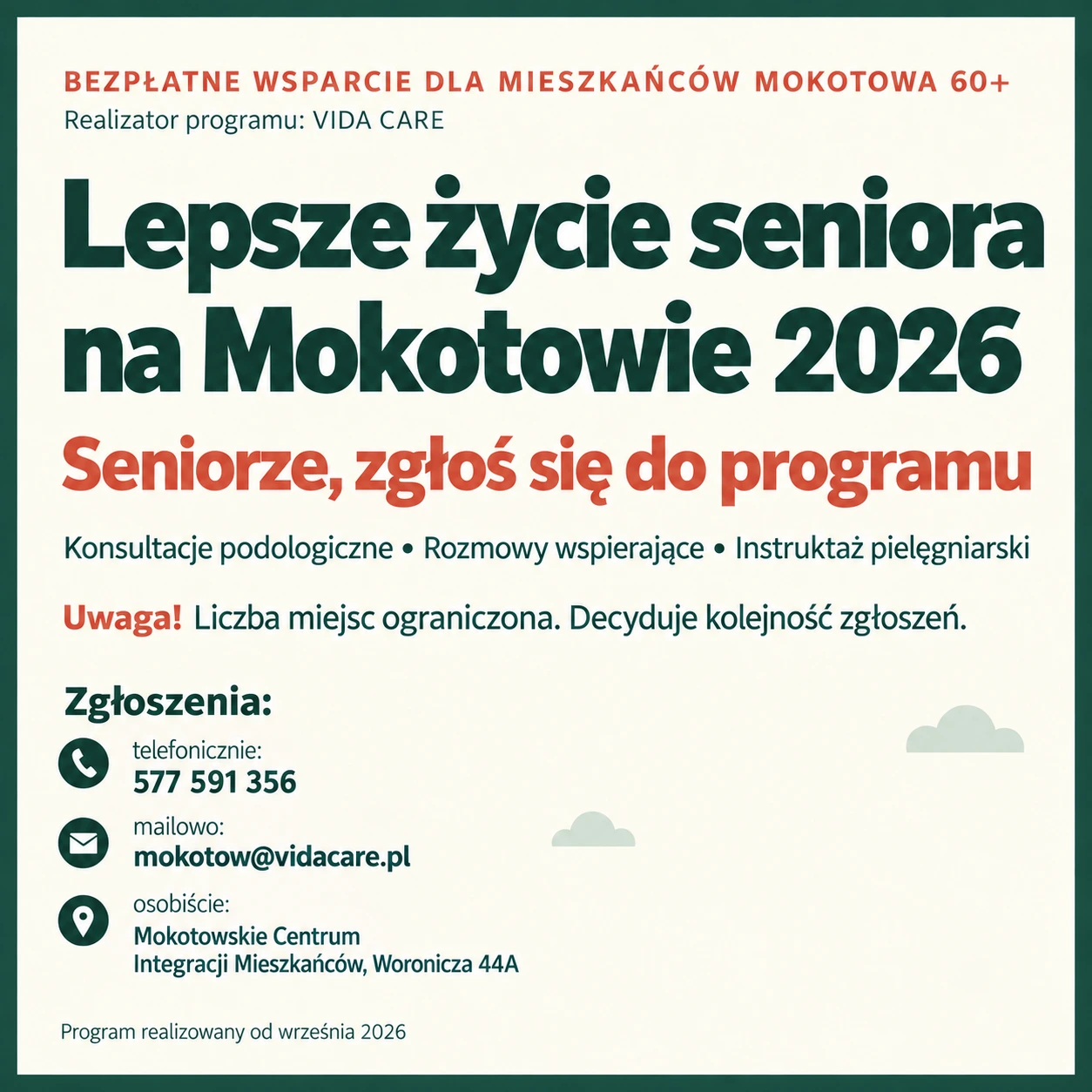 Bezpłatne wsparcie dla mieszkańców Mokotowa 60+